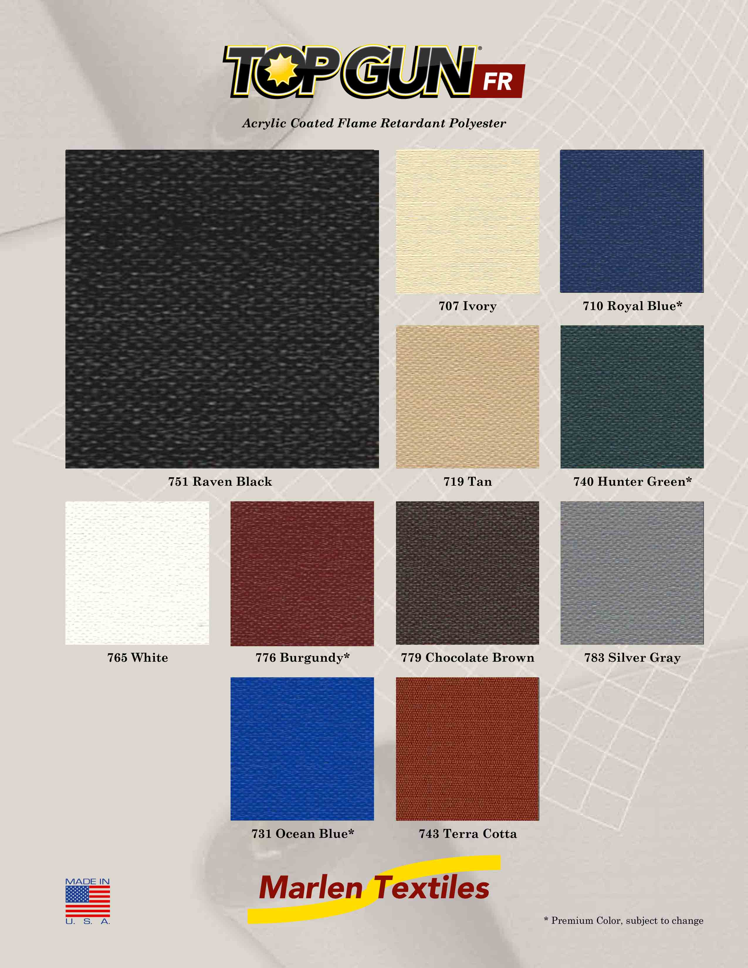 Marlen Textiles Top Gun FR Fabric Colors