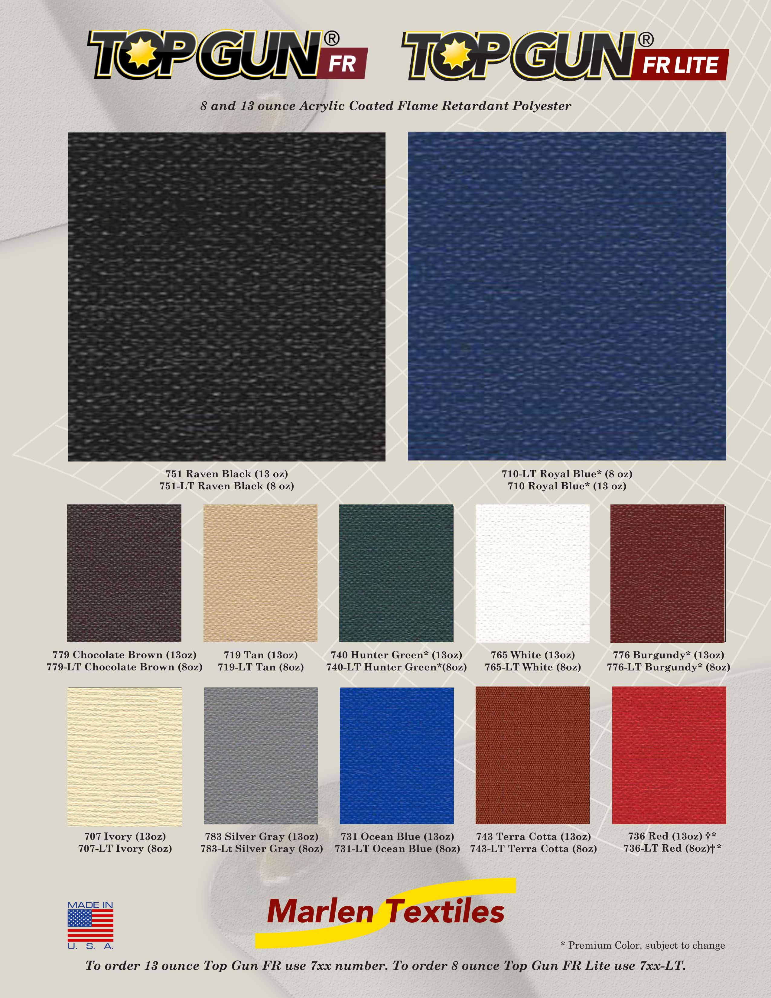 Marlen Textiles | Top Gun FR Fabric Colors