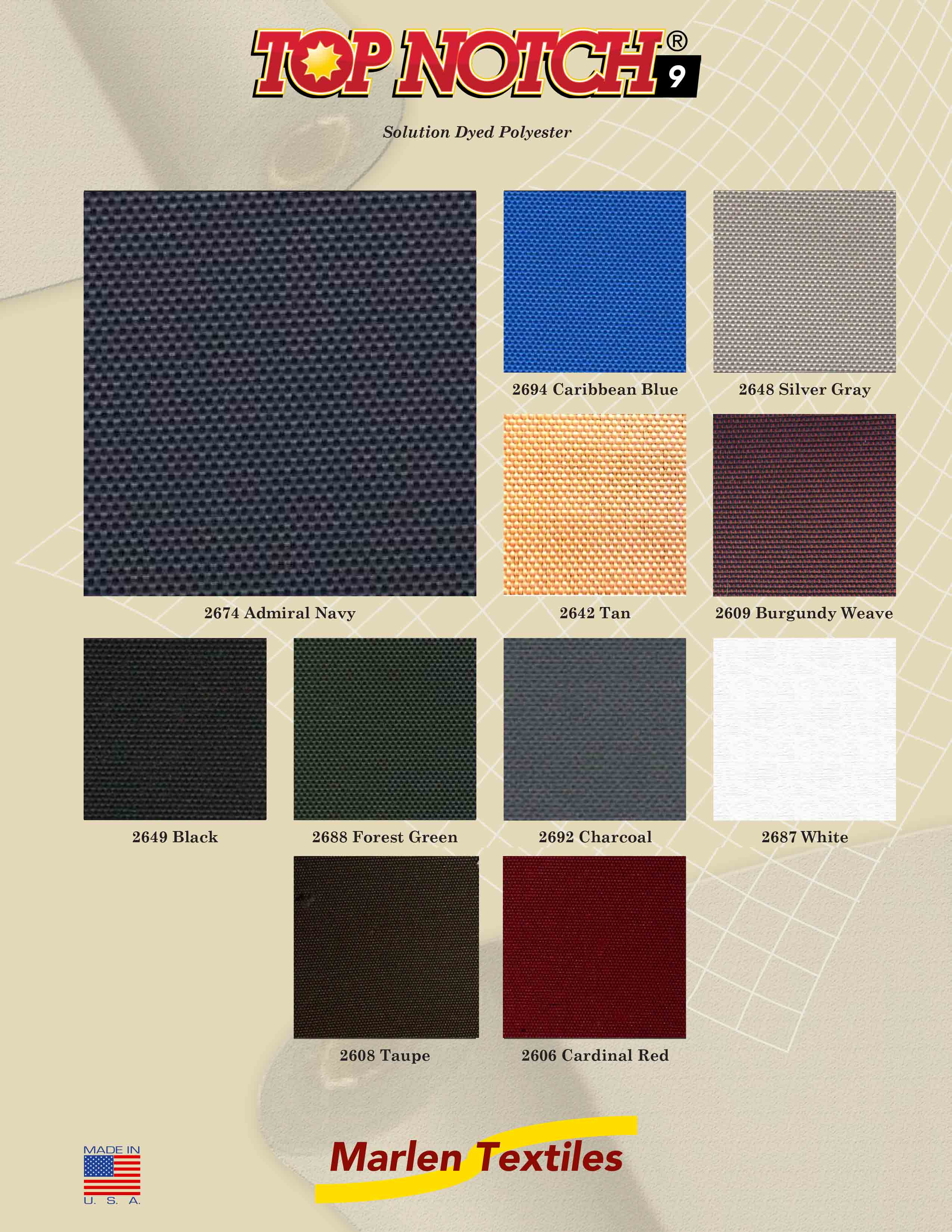 Marlen Textiles | Top Notch 9 Solution Dyed Polyester Colors
