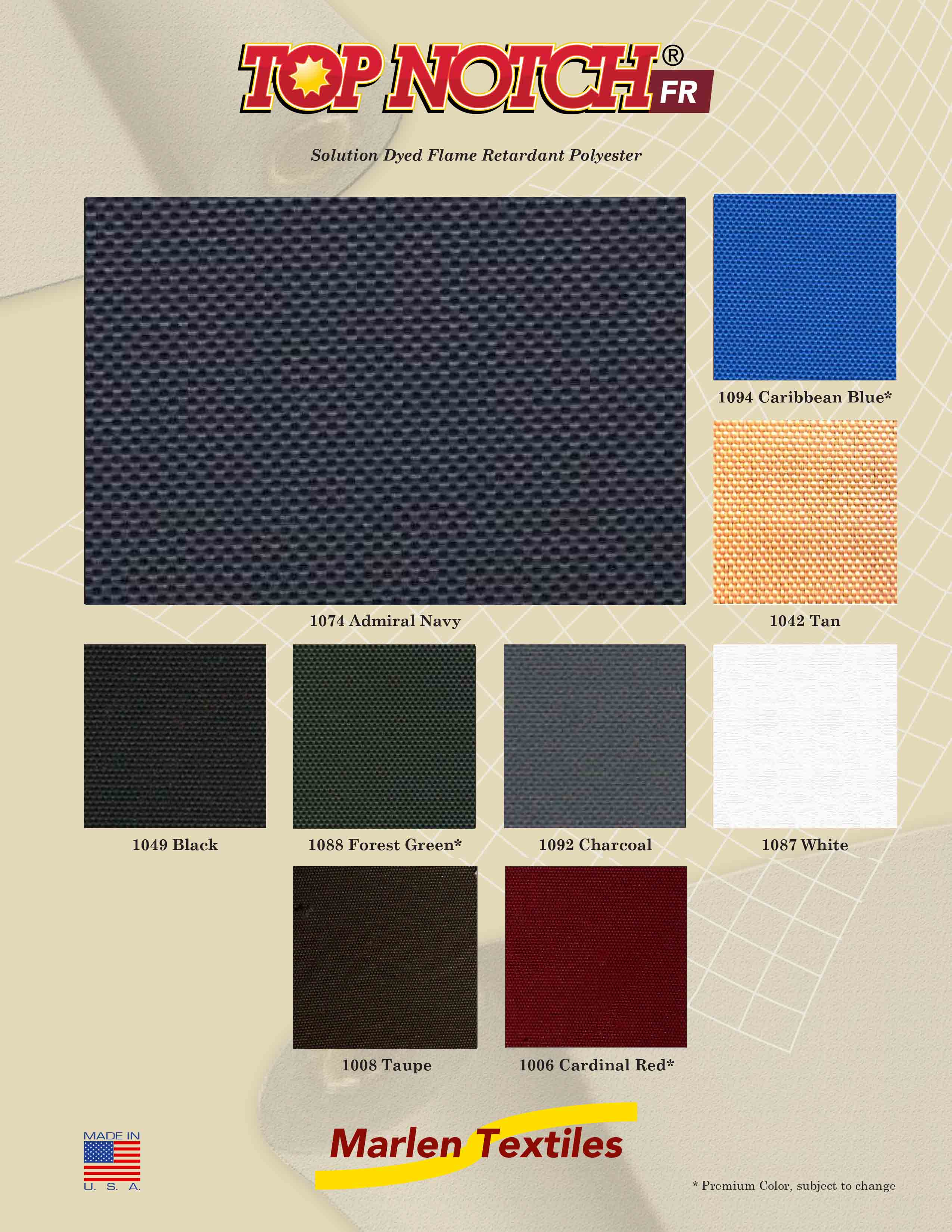 Marlen Textiles | Top Notch FR Soluiton Dyed Flame Retardant Fabric Colors